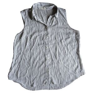 Black and White Striped Silky Business Casual Blouse | Van Heusen Sz XL
